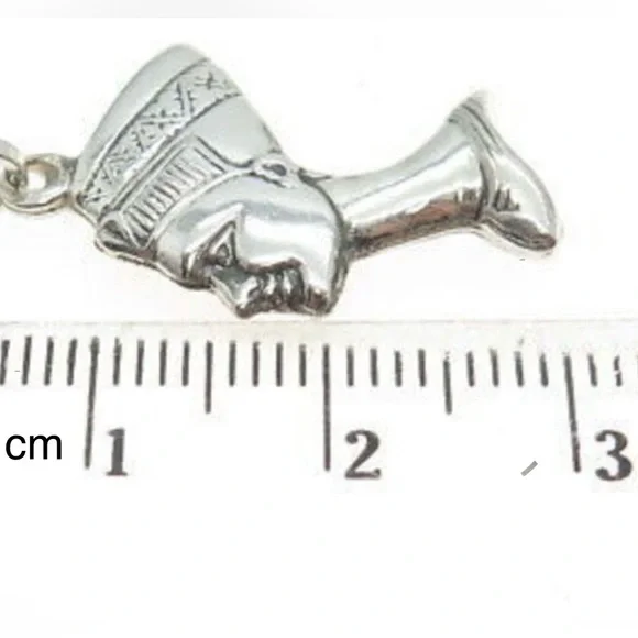 Vintage 925 Sterling Silver 3D Double Sided Nefertiti Charm Necklace - Picture 6 of 7